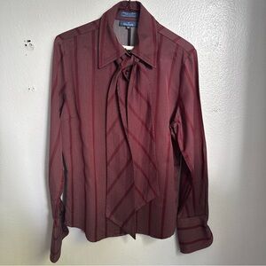 Faconnable Burgundy Blouse With Removable Necktie, Designed In France SZ M